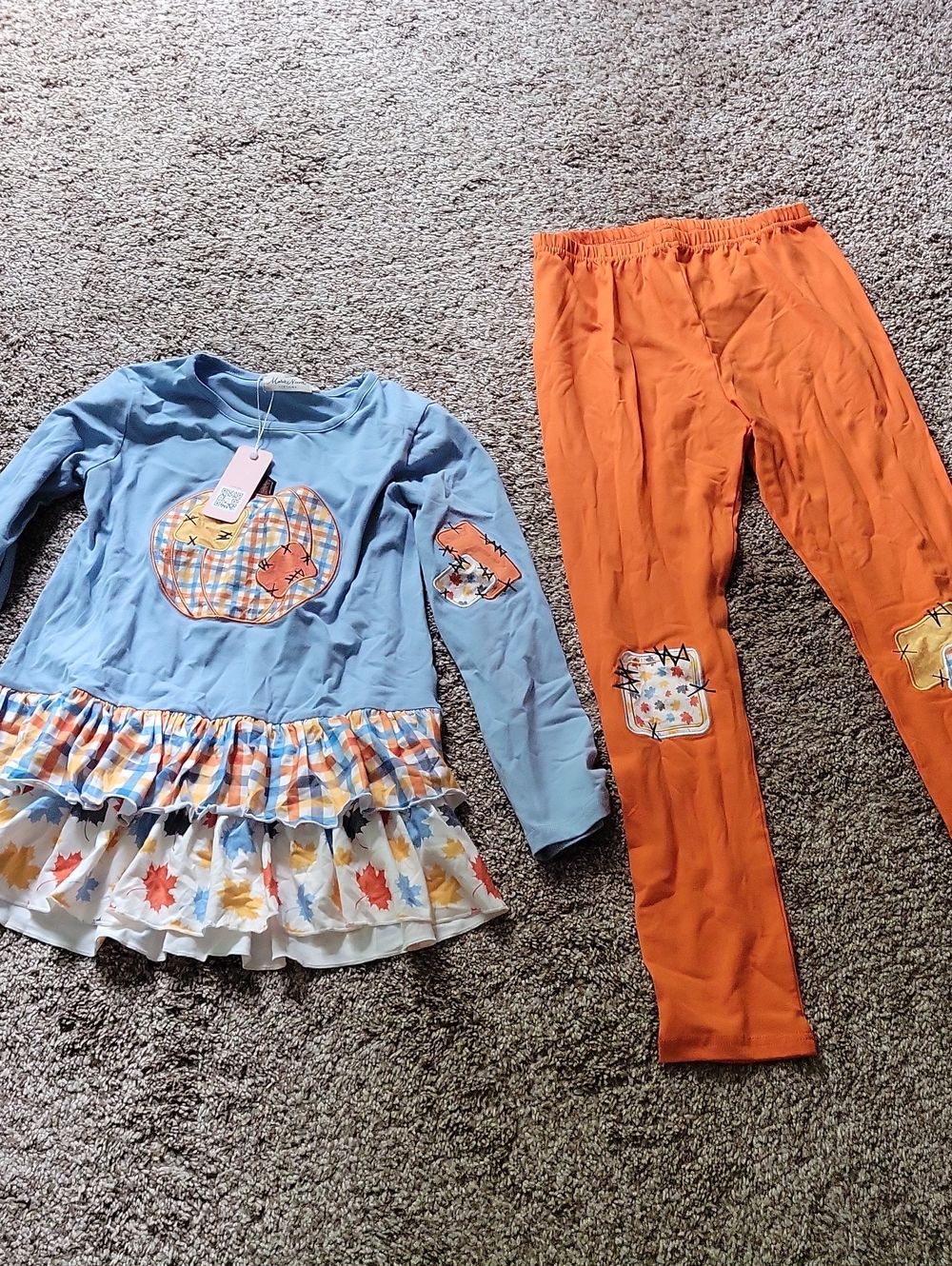 Girls Blue & Orange Fall Patchwork Boutique Outfit Set